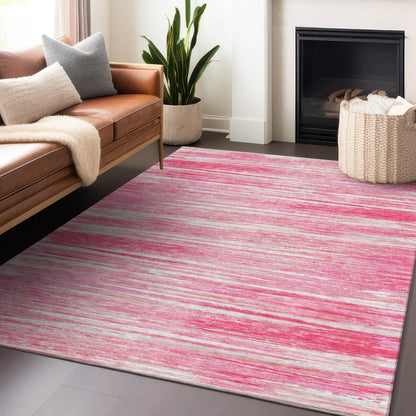 Tabselect Home Line 8' X 10' Pink And Ivory Striped Washable Indoor Outdoor Area Rug