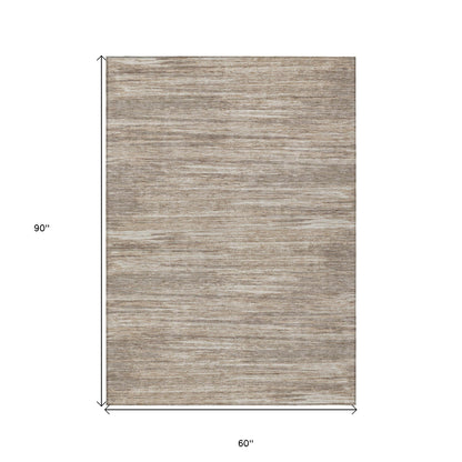 Tabselect Home Line 5' X 8' Taupe Gray And Ivory Striped Washable Indoor Outdoor Area Rug