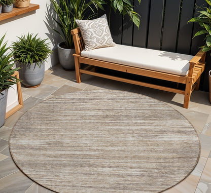 Tabselect Home Line 8' Taupe Gray And Ivory Round Striped Washable Indoor Outdoor Area Rug