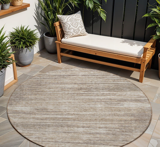 Tabselect Home Line 8' Taupe Gray And Ivory Round Striped Washable Indoor Outdoor Area Rug