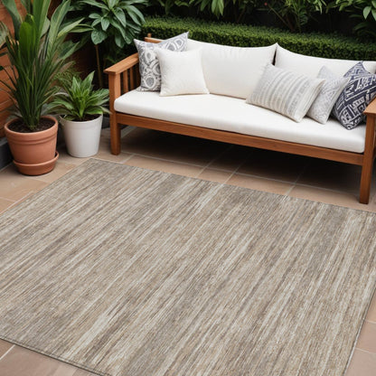 Tabselect Home Line 8' X 10' Taupe Gray And Ivory Striped Washable Indoor Outdoor Area Rug