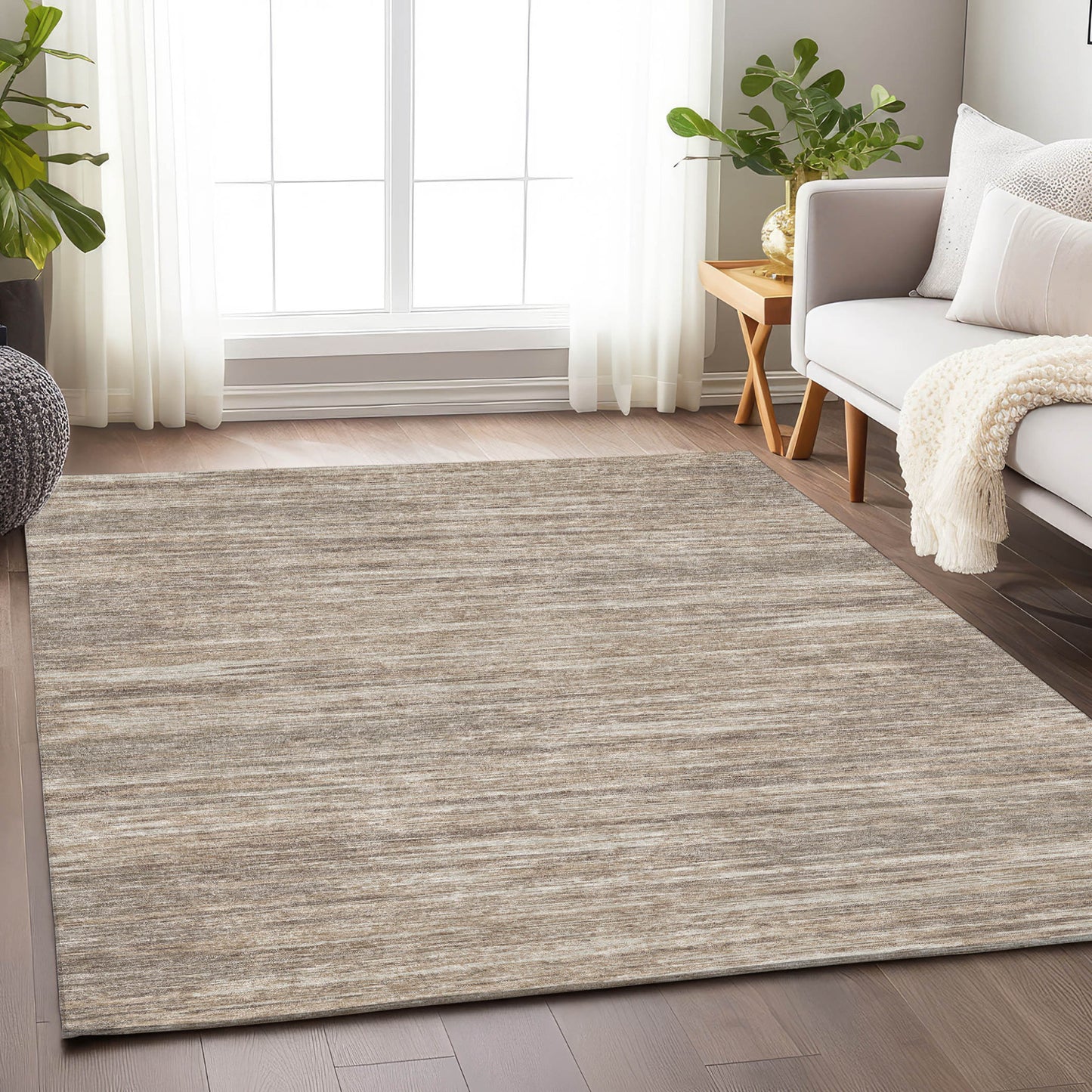 Tabselect Home Line 8' X 10' Taupe Gray And Ivory Striped Washable Indoor Outdoor Area Rug