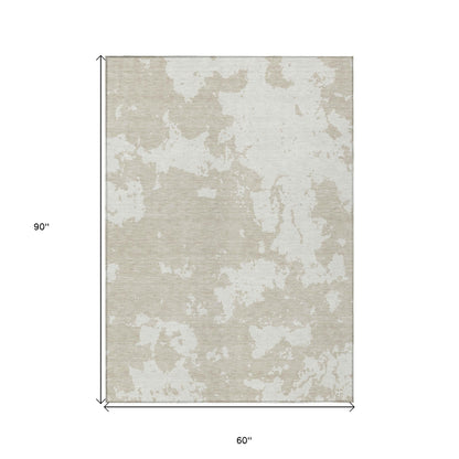 Tabselect Home Line 5' X 8' Beige And Ivory Abstract Washable Indoor Outdoor Area Rug