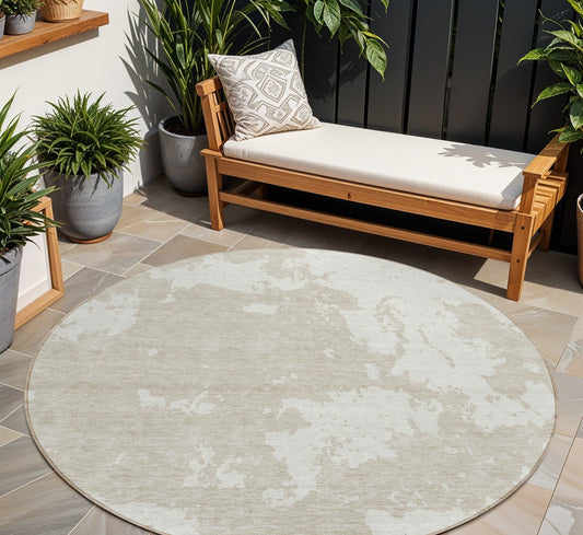 Tabselect Home Line 8' Beige And Ivory Round Abstract Washable Indoor Outdoor Area Rug