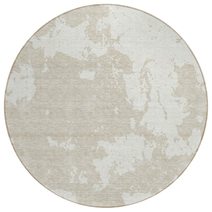 Tabselect Home Line 8' Beige And Ivory Round Abstract Washable Indoor Outdoor Area Rug