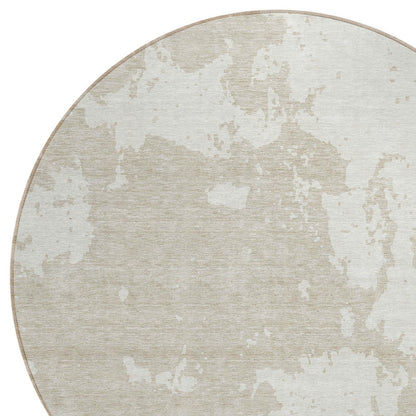 Tabselect Home Line 8' Beige And Ivory Round Abstract Washable Indoor Outdoor Area Rug