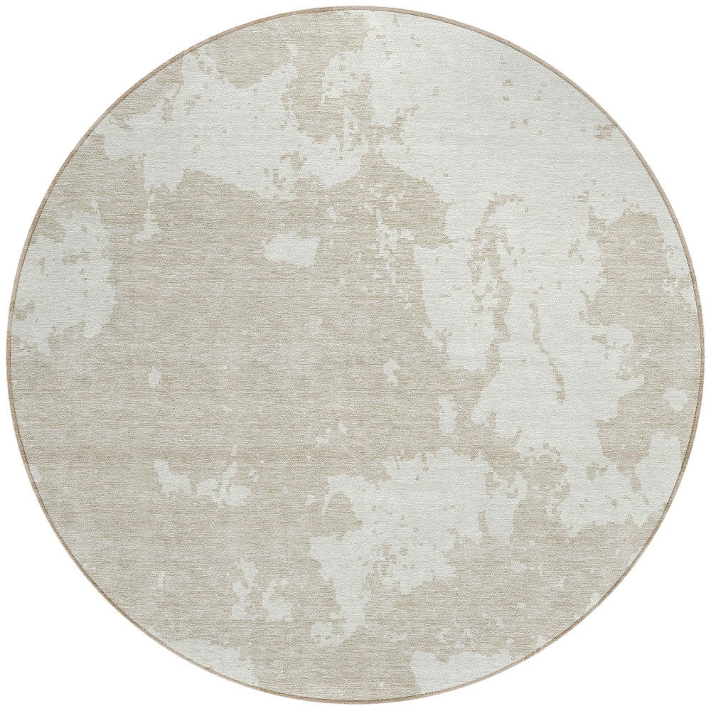 Tabselect Home Line 8' Beige And Ivory Round Abstract Washable Indoor Outdoor Area Rug