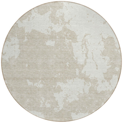 Tabselect Home Line 8' Beige And Ivory Round Abstract Washable Indoor Outdoor Area Rug