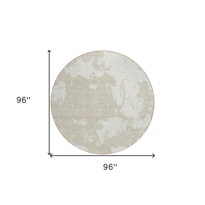 Tabselect Home Line 8' Beige And Ivory Round Abstract Washable Indoor Outdoor Area Rug