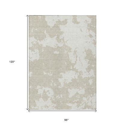 Tabselect Home Line 8' X 10' Beige And Ivory Abstract Washable Indoor Outdoor Area Rug