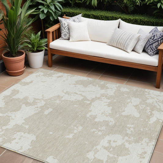 Tabselect Home Line 8' X 10' Beige And Ivory Abstract Washable Indoor Outdoor Area Rug