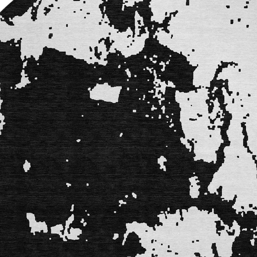 Tabselect Home Line 8' Black And Ivory Round Abstract Washable Indoor Outdoor Area Rug