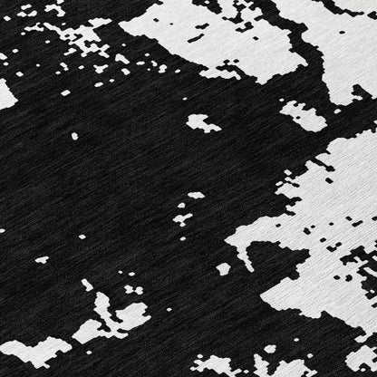 Tabselect Home Line 8' Black And Ivory Round Abstract Washable Indoor Outdoor Area Rug