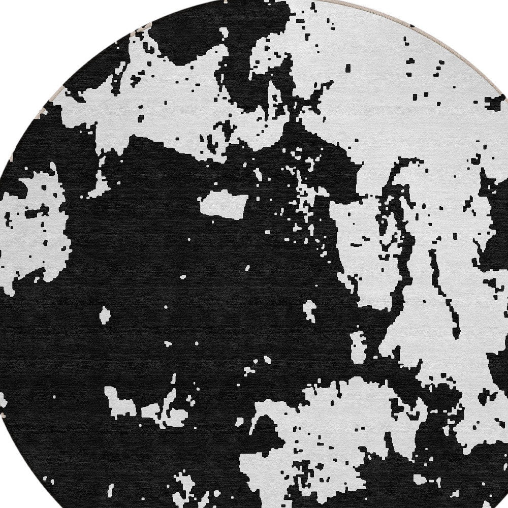 Tabselect Home Line 8' Black And Ivory Round Abstract Washable Indoor Outdoor Area Rug