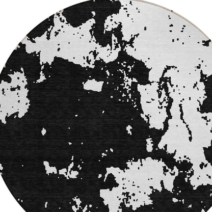 Tabselect Home Line 8' Black And Ivory Round Abstract Washable Indoor Outdoor Area Rug