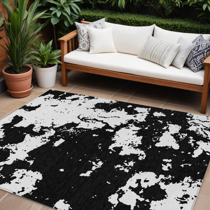 Tabselect Home Line 8' X 10' Black And Ivory Abstract Washable Indoor Outdoor Area Rug