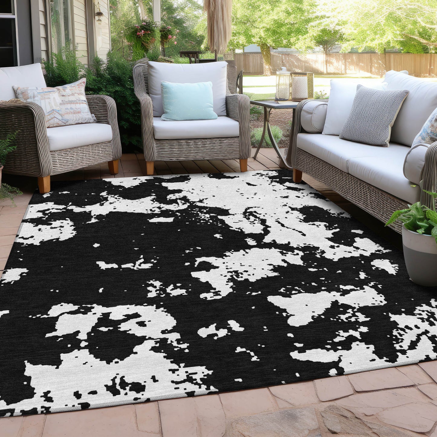 Tabselect Home Line 8' X 10' Black And Ivory Abstract Washable Indoor Outdoor Area Rug