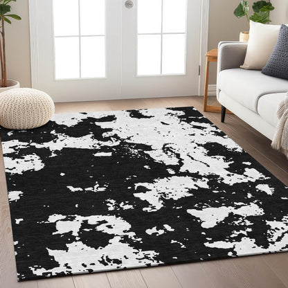 Tabselect Home Line 8' X 10' Black And Ivory Abstract Washable Indoor Outdoor Area Rug
