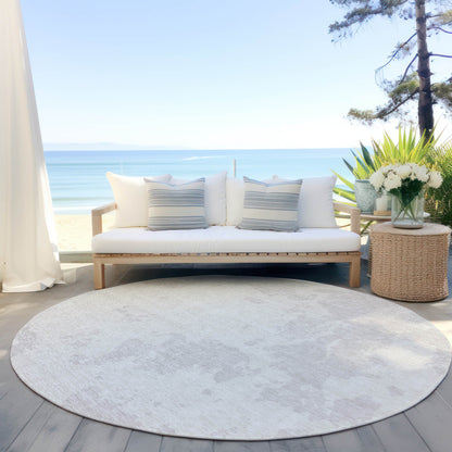 Tabselect Home Line 8' Ivory And Gray Round Abstract Washable Indoor Outdoor Area Rug