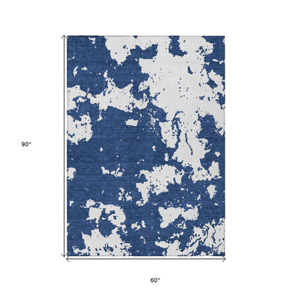 Tabselect Home Line 5' X 8' Navy Blue And Ivory Abstract Washable Indoor Outdoor Area Rug