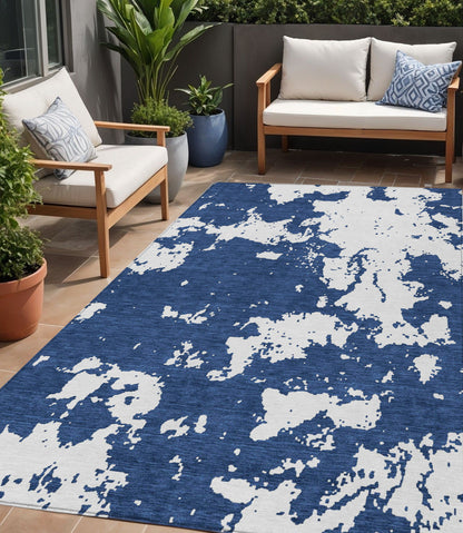Tabselect Home Line 5' X 8' Navy Blue And Ivory Abstract Washable Indoor Outdoor Area Rug