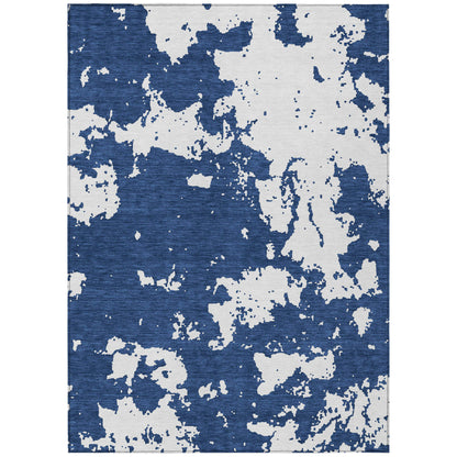 Tabselect Home Line 5' X 8' Navy Blue And Ivory Abstract Washable Indoor Outdoor Area Rug
