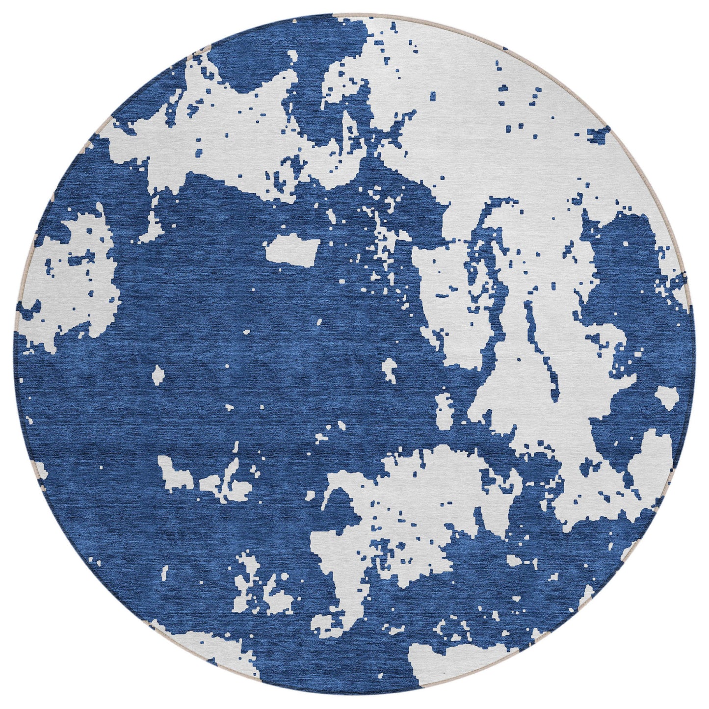 Tabselect Home Line 8' Navy Blue And Ivory Round Abstract Washable Indoor Outdoor Area Rug