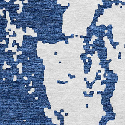 Tabselect Home Line 8' Navy Blue And Ivory Round Abstract Washable Indoor Outdoor Area Rug