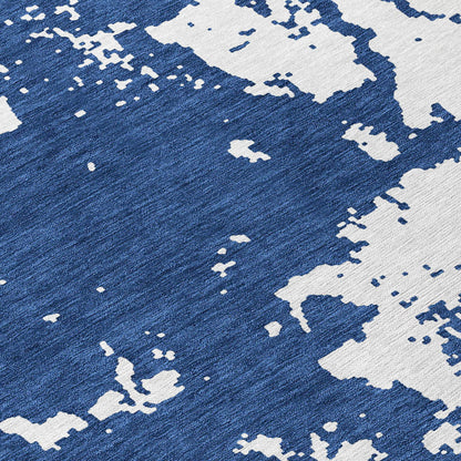 Tabselect Home Line 8' Navy Blue And Ivory Round Abstract Washable Indoor Outdoor Area Rug