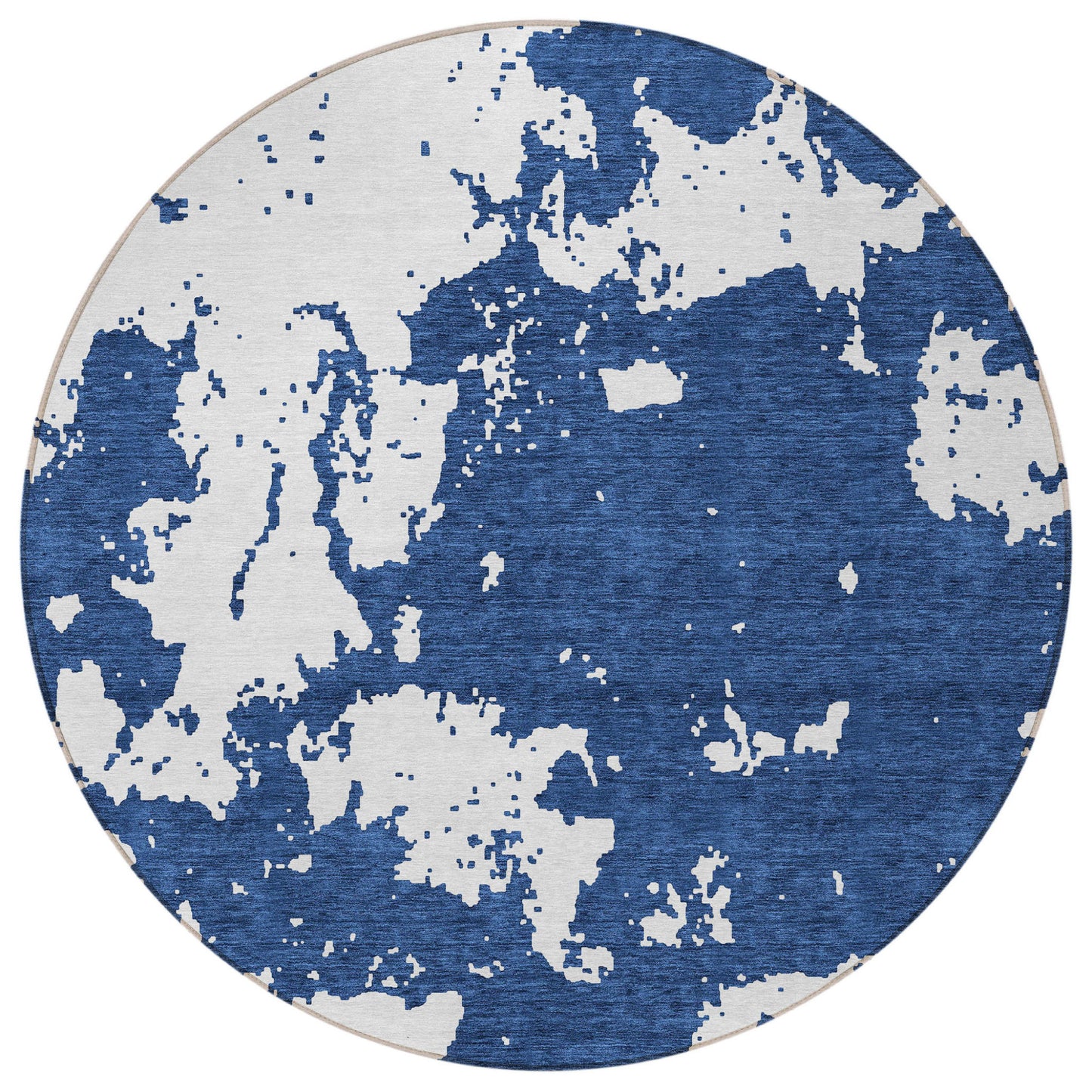 Tabselect Home Line 8' Navy Blue And Ivory Round Abstract Washable Indoor Outdoor Area Rug