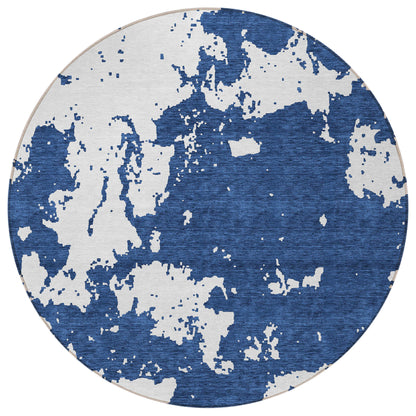 Tabselect Home Line 8' Navy Blue And Ivory Round Abstract Washable Indoor Outdoor Area Rug