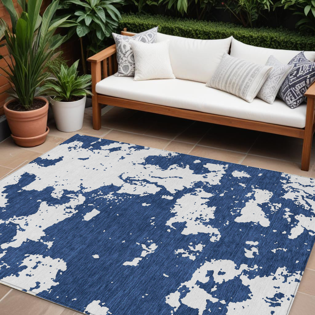 Tabselect Home Line 8' X 10' Navy Blue And Ivory Abstract Washable Indoor Outdoor Area Rug