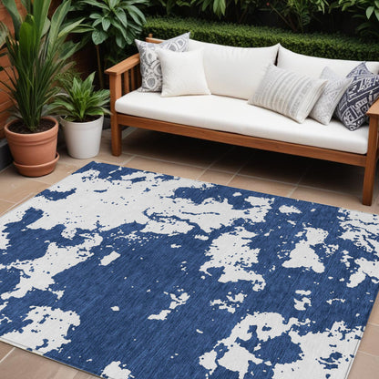 Tabselect Home Line 8' X 10' Navy Blue And Ivory Abstract Washable Indoor Outdoor Area Rug