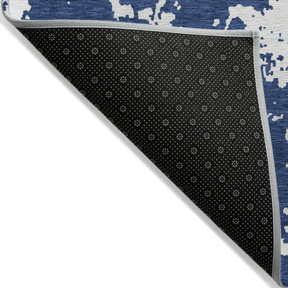 Tabselect Home Line 8' X 10' Navy Blue And Ivory Abstract Washable Indoor Outdoor Area Rug