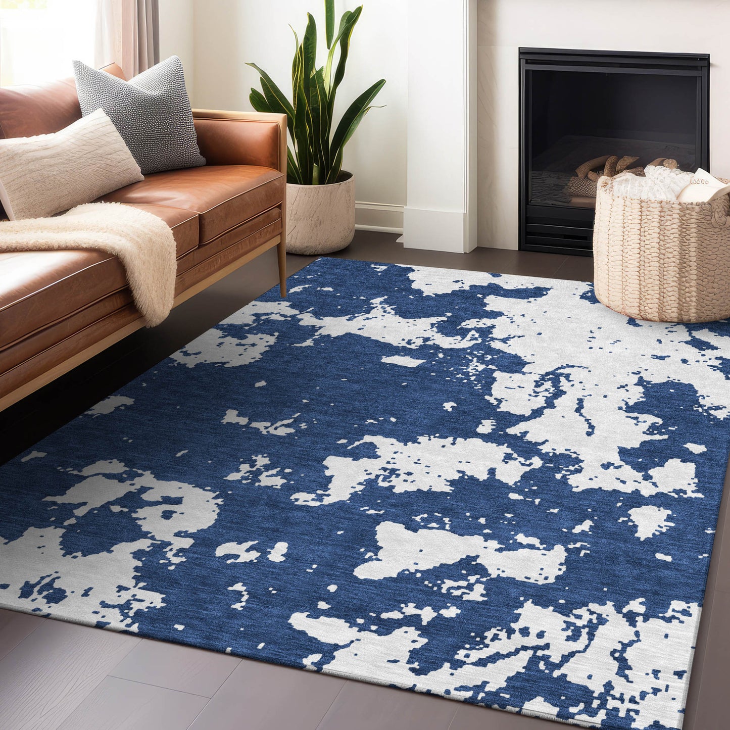 Tabselect Home Line 8' X 10' Navy Blue And Ivory Abstract Washable Indoor Outdoor Area Rug
