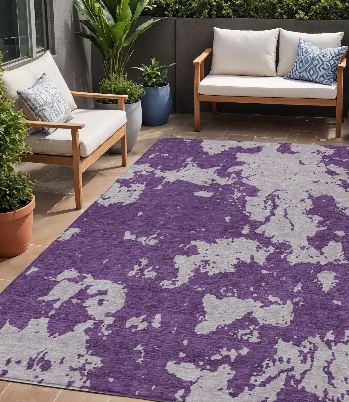 Tabselect Home Line 5' X 8' Purple And Lavender Abstract Washable Indoor Outdoor Area Rug