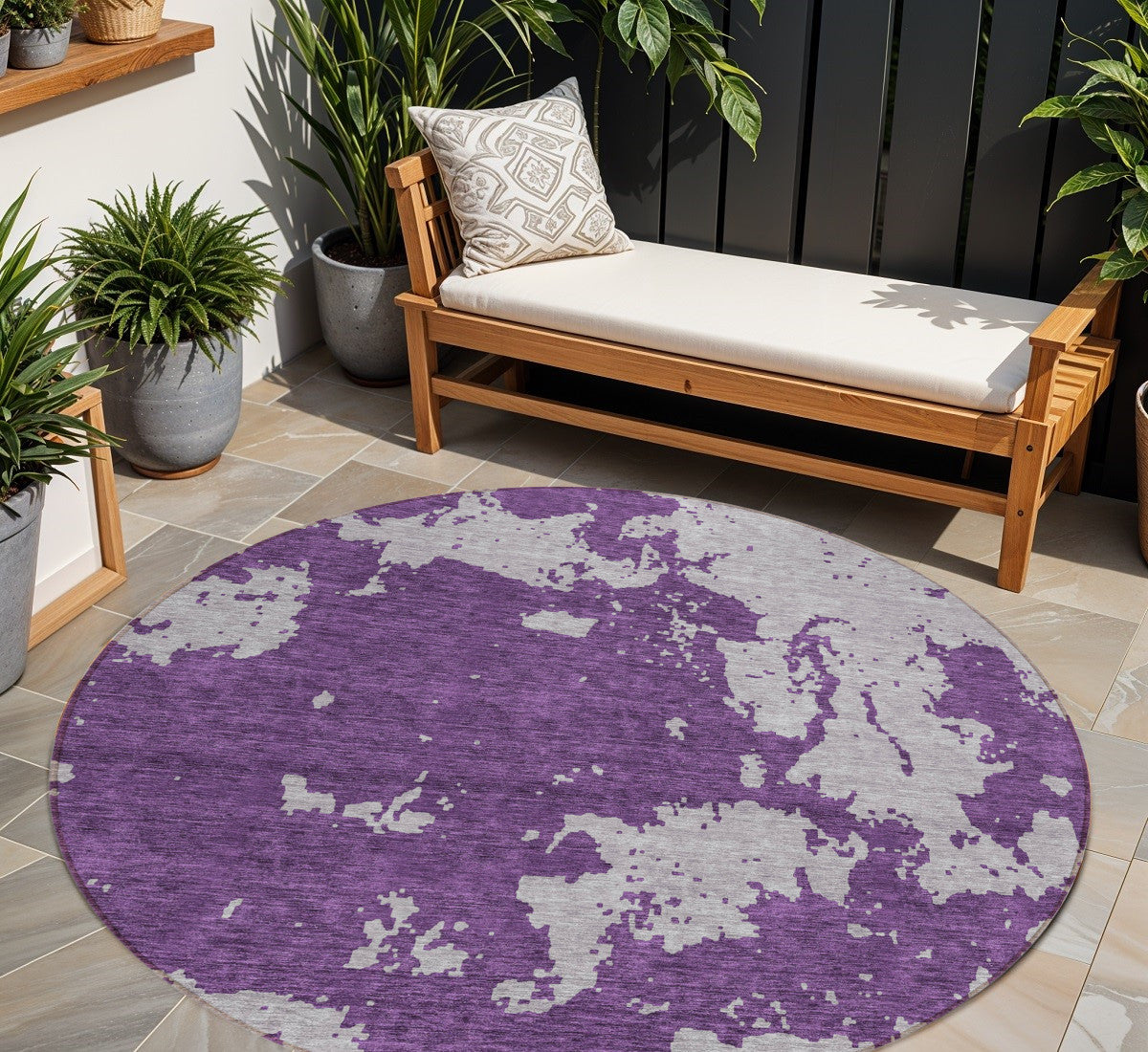 Tabselect Home Line 8' Purple And Lavender Round Abstract Washable Indoor Outdoor Area Rug