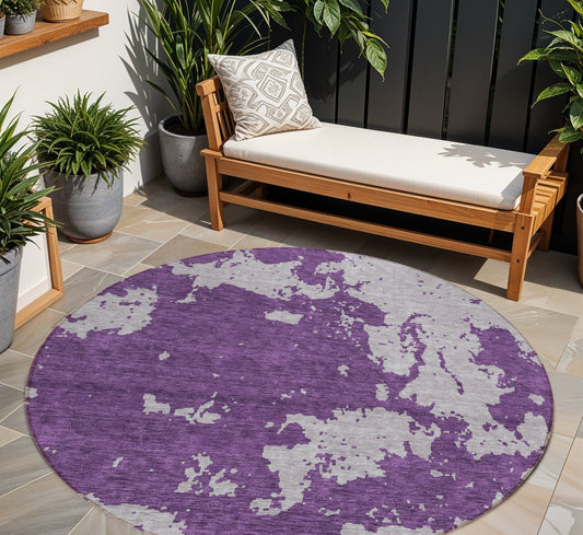 Tabselect Home Line 8' Purple And Lavender Round Abstract Washable Indoor Outdoor Area Rug