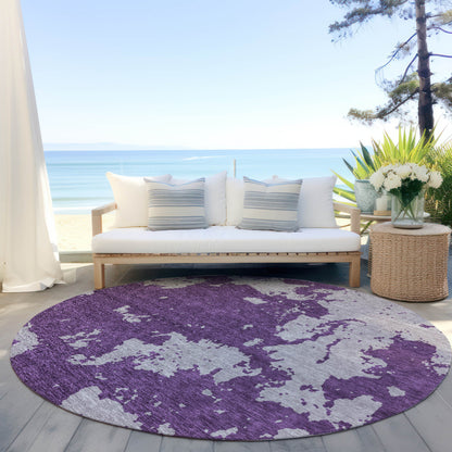 Tabselect Home Line 8' Purple And Lavender Round Abstract Washable Indoor Outdoor Area Rug
