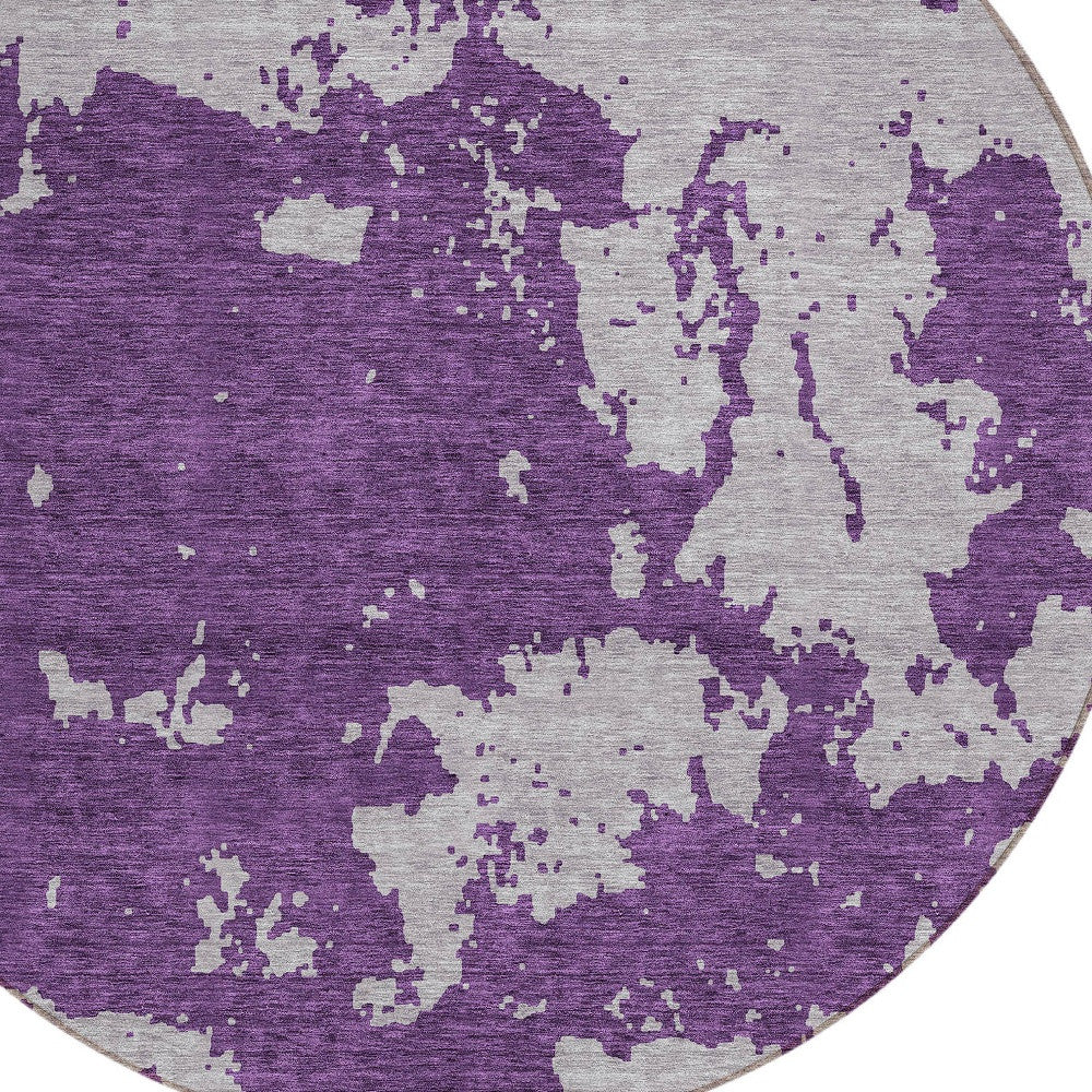 Tabselect Home Line 8' Purple And Lavender Round Abstract Washable Indoor Outdoor Area Rug