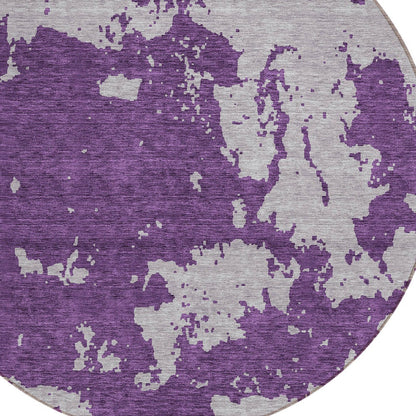 Tabselect Home Line 8' Purple And Lavender Round Abstract Washable Indoor Outdoor Area Rug