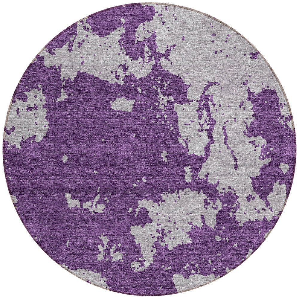 Tabselect Home Line 8' Purple And Lavender Round Abstract Washable Indoor Outdoor Area Rug