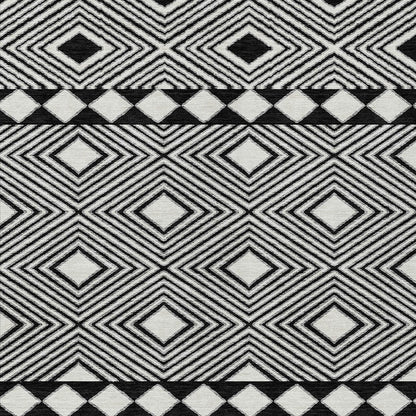 Tabselect Home Line 5' X 8' Black And Ivory Geometric Washable Indoor Outdoor Area Rug