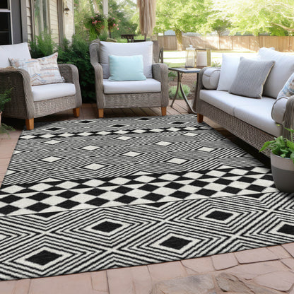 Tabselect Home Line 5' X 8' Black And Ivory Geometric Washable Indoor Outdoor Area Rug