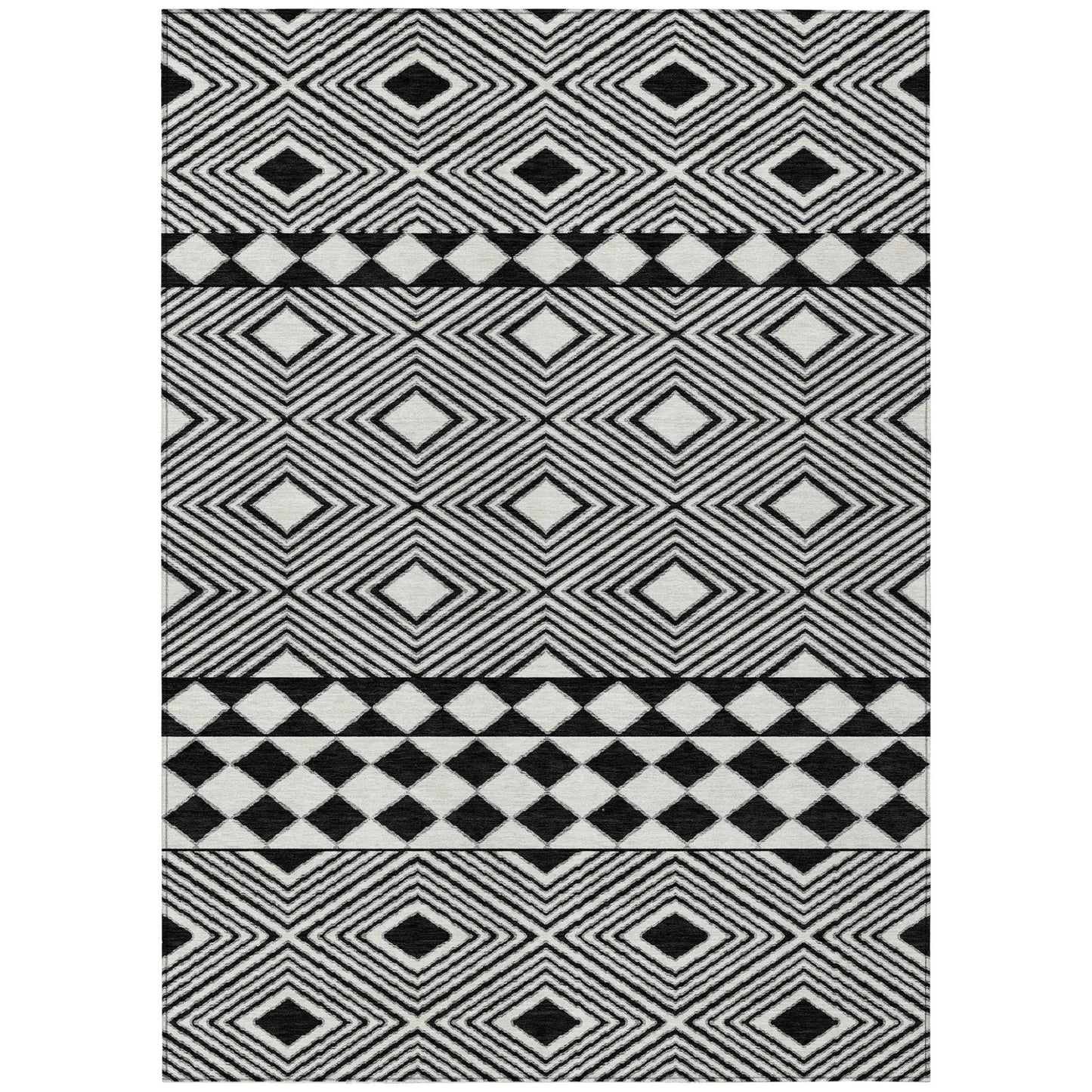 Tabselect Home Line 5' X 8' Black And Ivory Geometric Washable Indoor Outdoor Area Rug