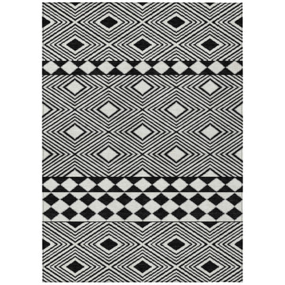 Tabselect Home Line 5' X 8' Black And Ivory Geometric Washable Indoor Outdoor Area Rug