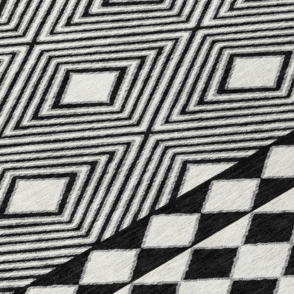 Tabselect Home Line 8' Black And Ivory Round Geometric Washable Indoor Outdoor Area Rug