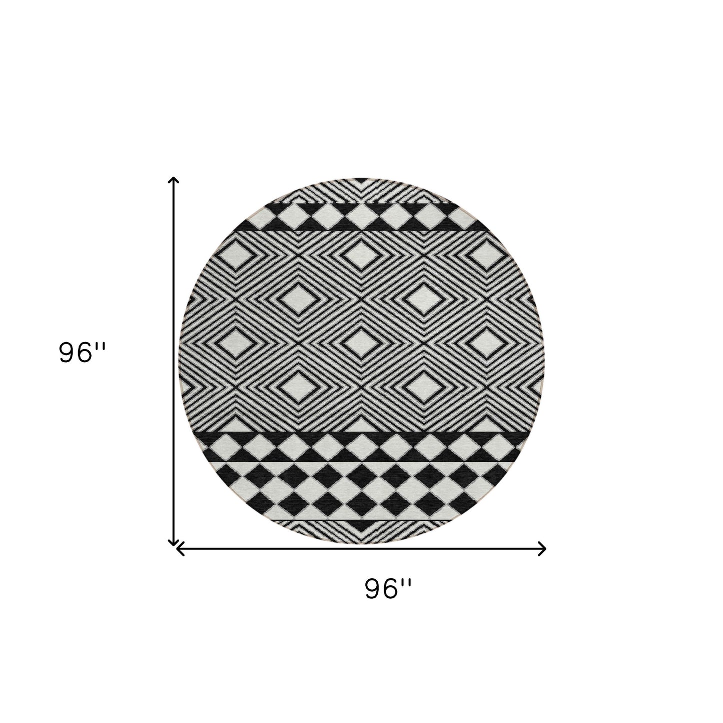 Tabselect Home Line 8' Black And Ivory Round Geometric Washable Indoor Outdoor Area Rug