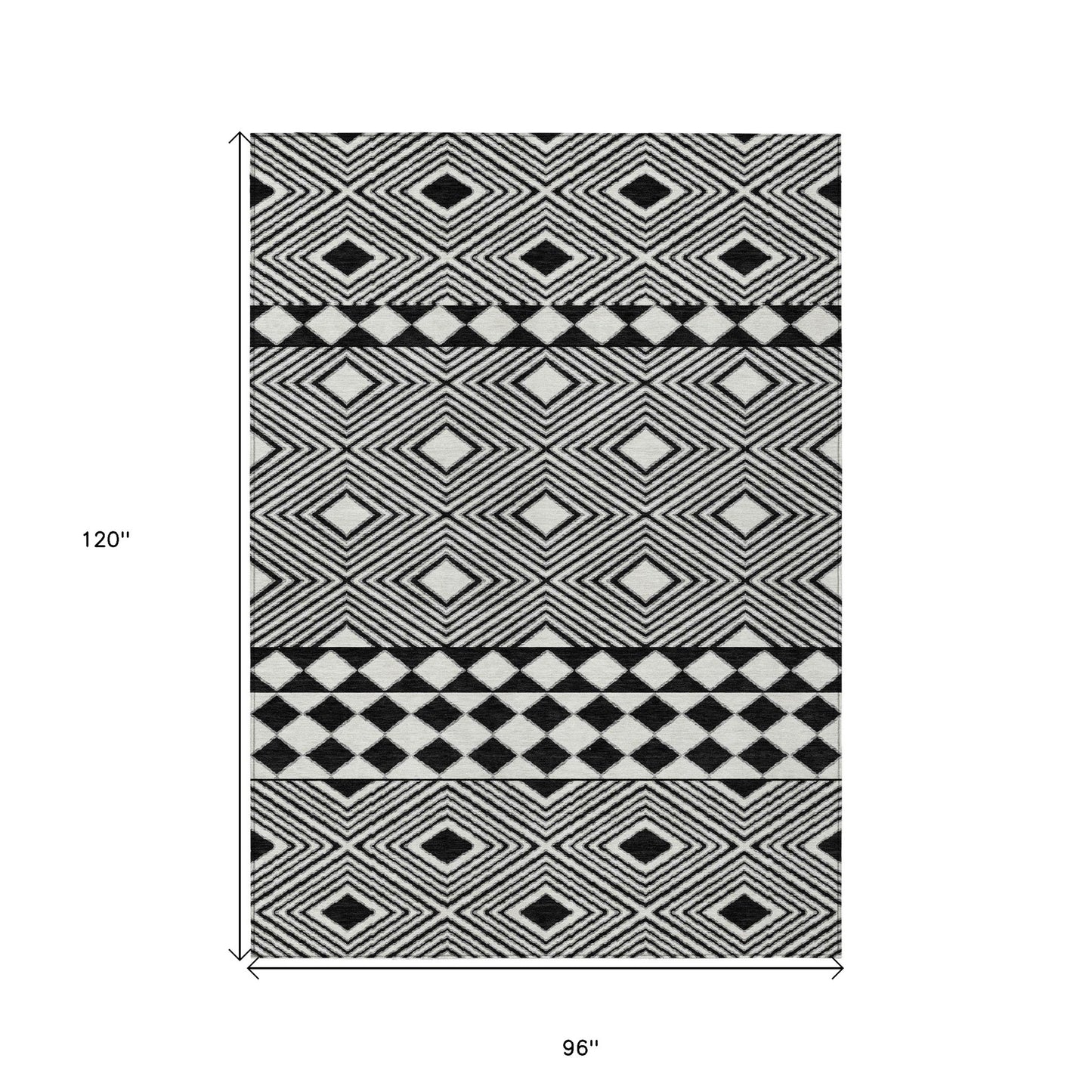Tabselect Home Line 8' X 10' Black And Ivory Geometric Washable Indoor Outdoor Area Rug