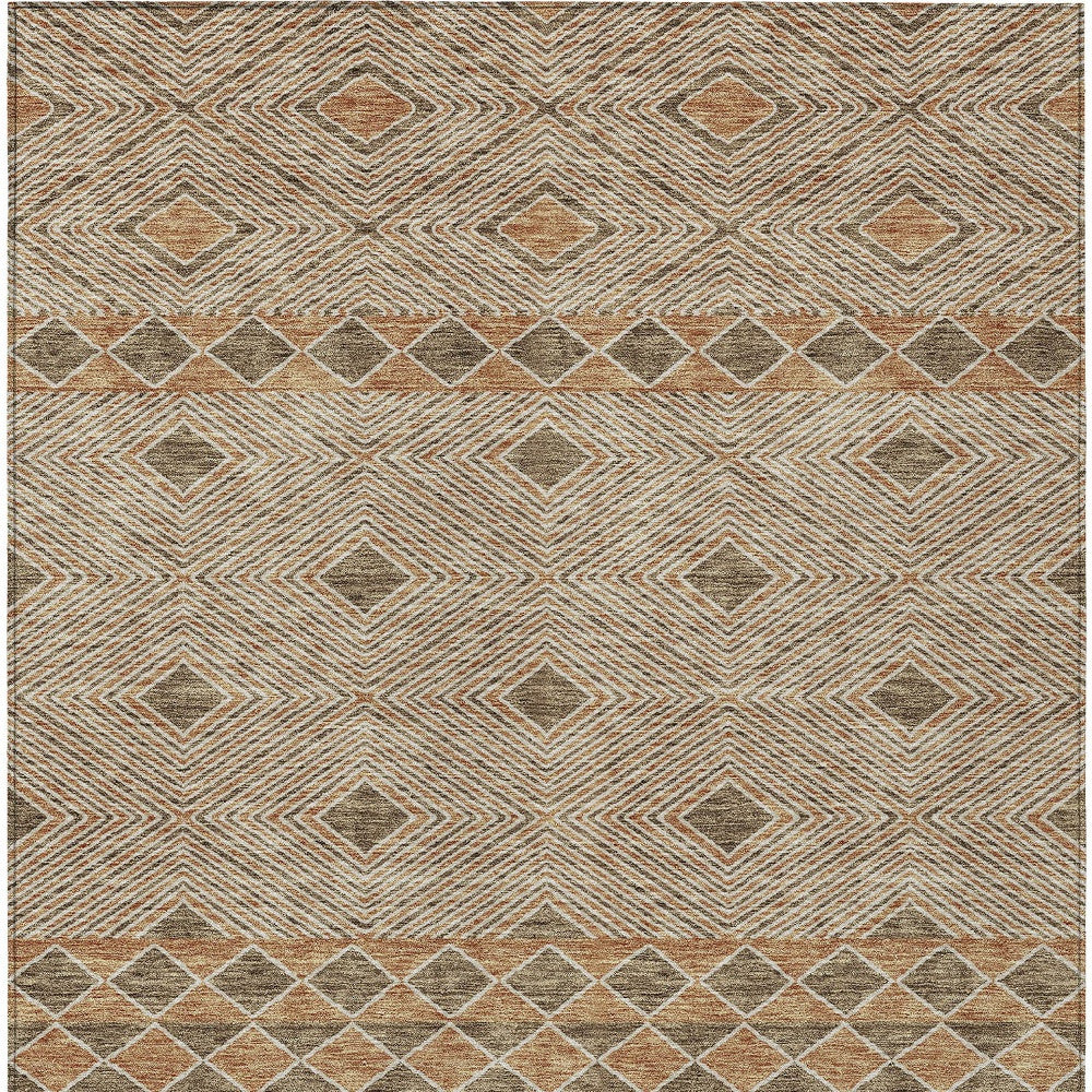 Tabselect Home Line 5' X 8' Brown And Beige Geometric Washable Indoor Outdoor Area Rug